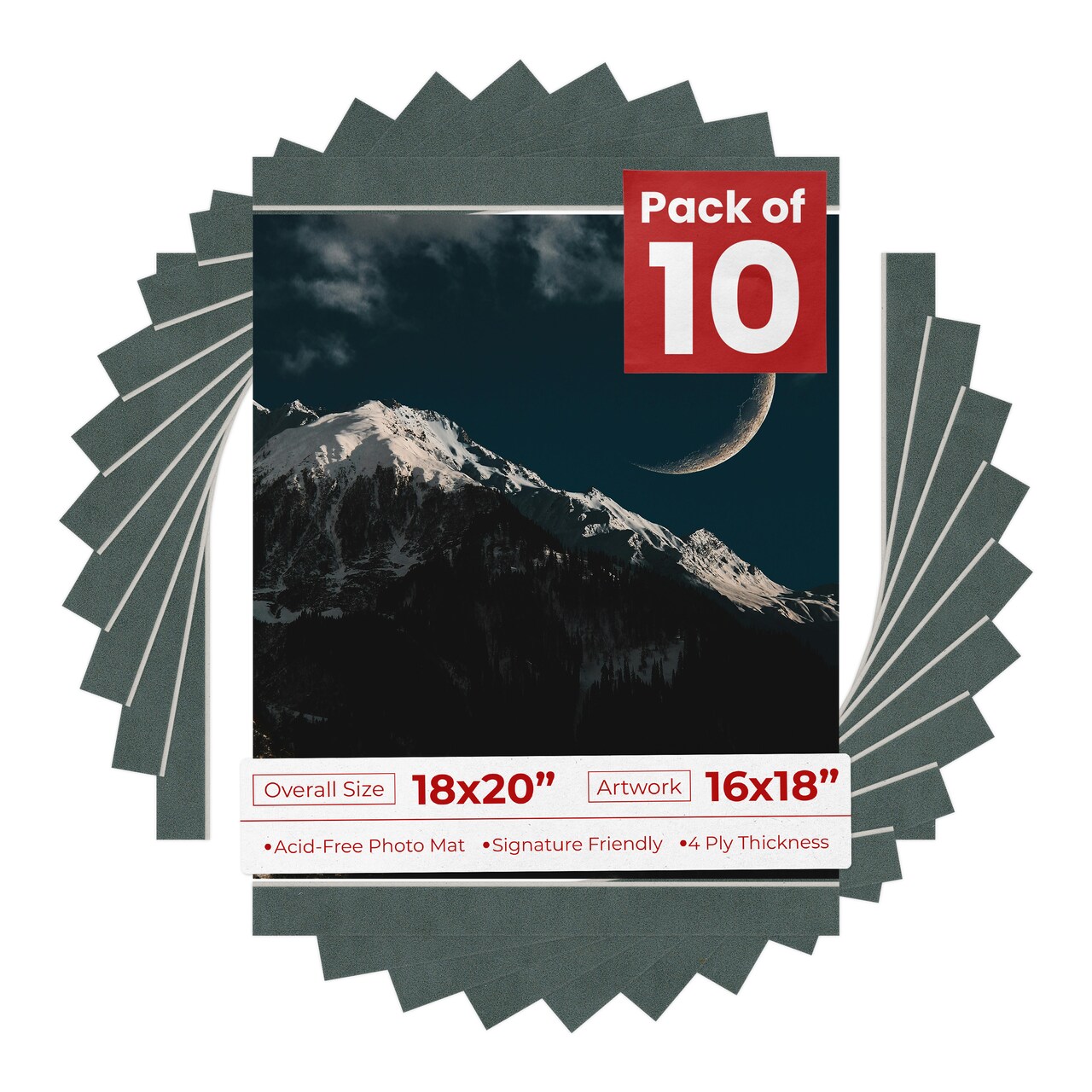 Dark Grey Suede Mat Board for 18x20 Frames - Fits 16x18 Photos